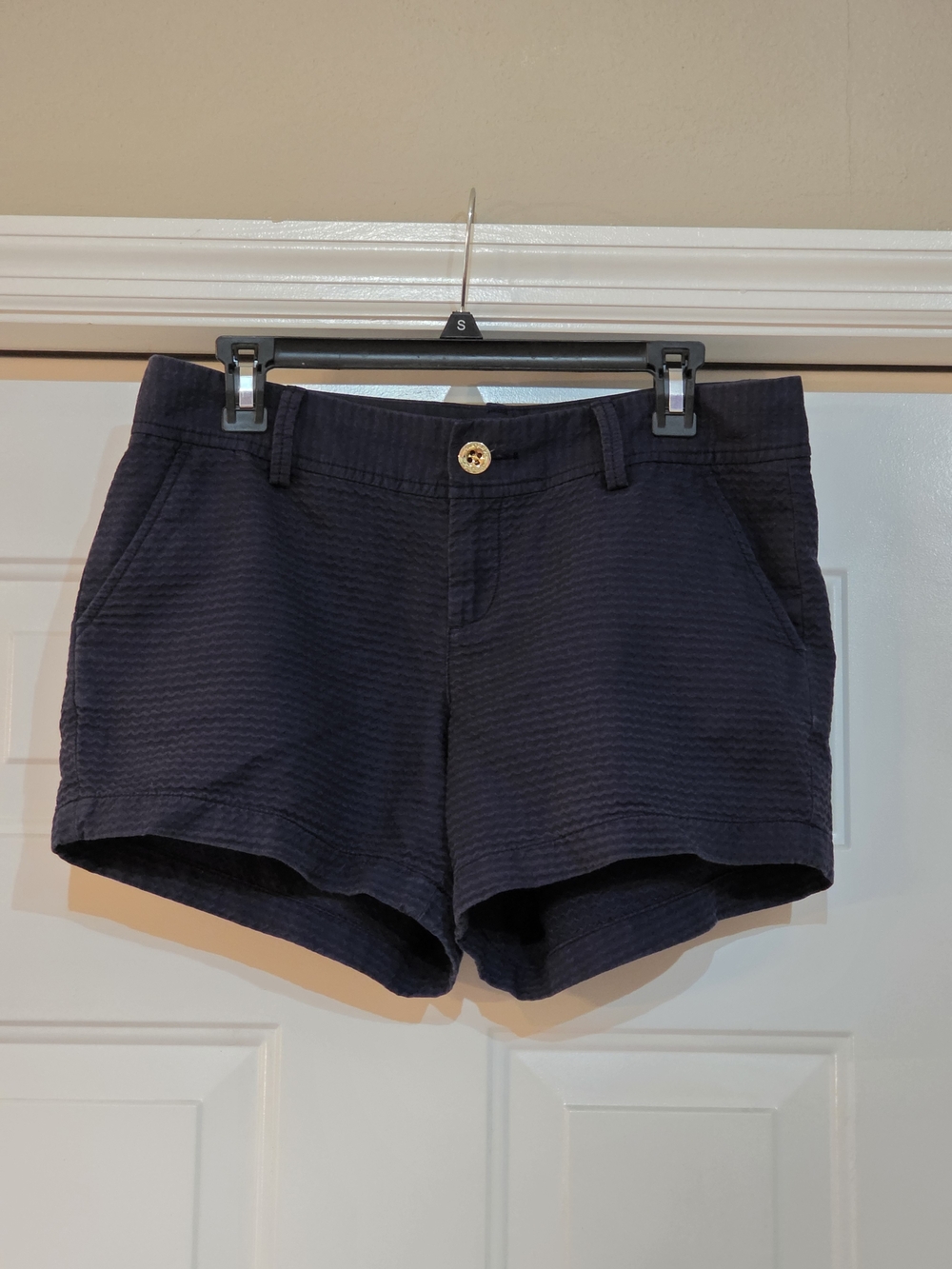 Lilly Pulitzer Navy Textured Shorts with Gold Button